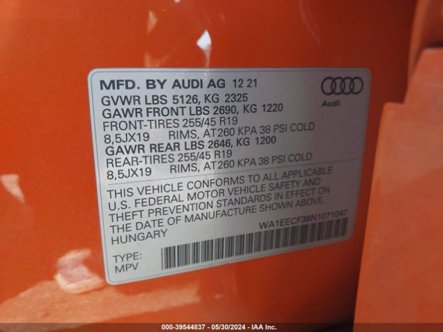 WA1EECF38N1071047 Audi Q3 Premium Plus 45 Tfsi S Line Quattro Tiptronic