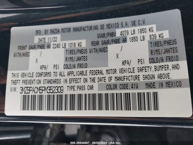 3MZBPACM5PM352309 Mazda Mazda3 2.5 S Preferred