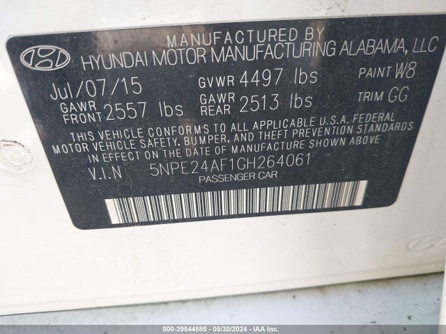 Hyundai SONATA SE 2016 5NPE24AF1GH264061 Image 9