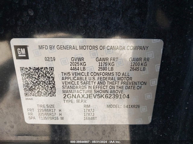 Chevrolet EQUINOX LT 2019 2GNAXJEV5K6239104 Image 9