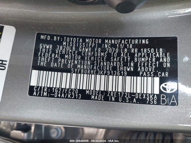 Toyota COROLLA SE 2019 5YFBURHE3KP913619 Image 9