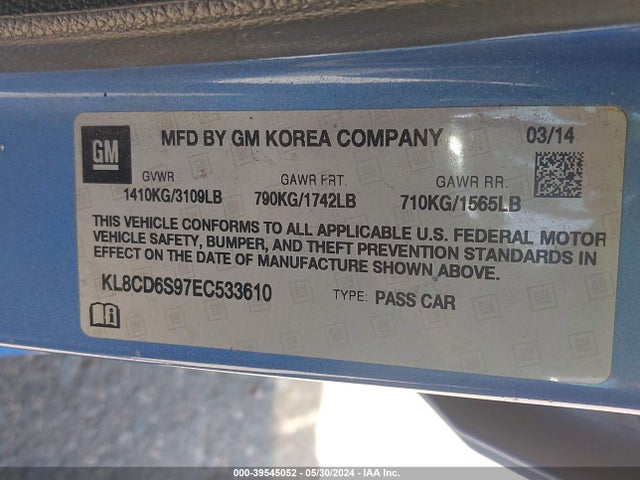 Chevrolet Spark 1lt Auto 2014 KL8CD6S97EC533610 Image 9