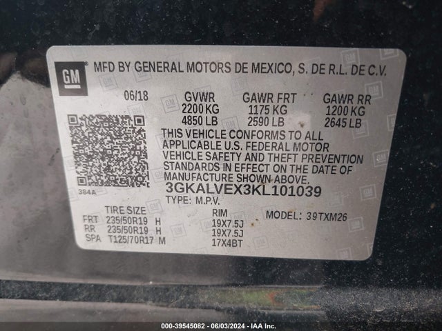 Продаж на аукціоні авто 2019 Gmc Terrain Slt, vin: 3GKALVEX3KL101039, номер лоту: 39545082
