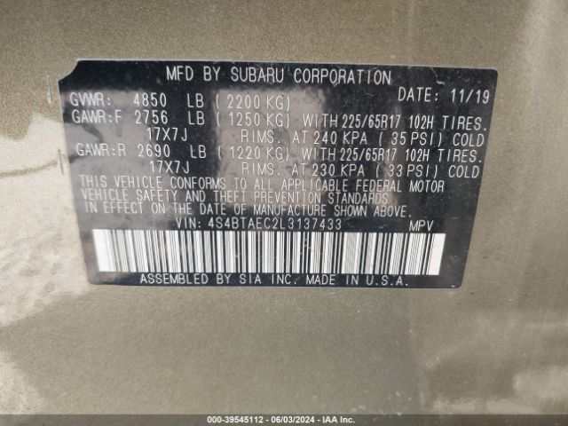 4S4BTAEC2L3137433 Subaru Outback Premium