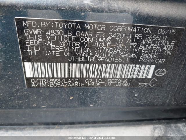 JTHBE1BL9FA015511 Lexus GS 350
