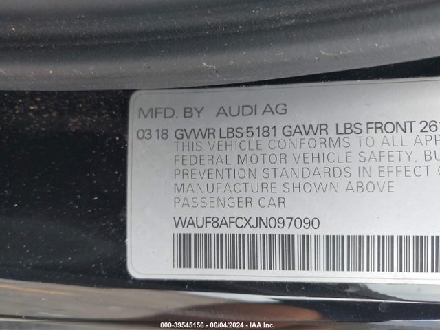 WAUF8AFCXJN097090 Audi A6 2.0t Premium/2.0t Sport