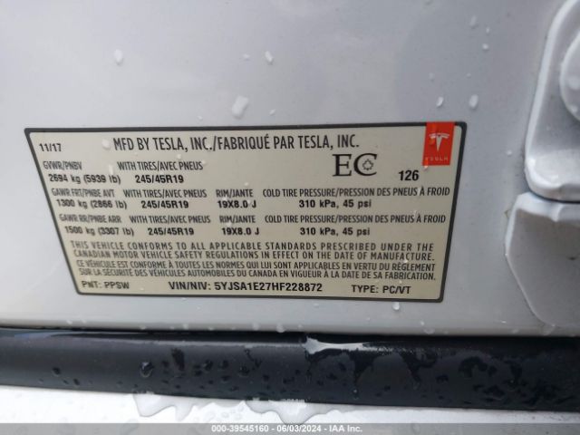 5YJSA1E27HF228872 Tesla Model S 100d/60d/75d/90d/p100d