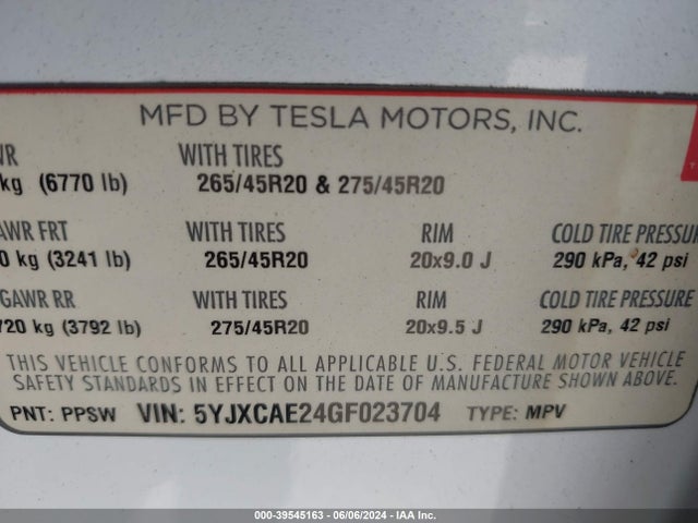 Tesla Model X 60d/70d/75d/90d 2016 5YJXCAE24GF023704 Image 9