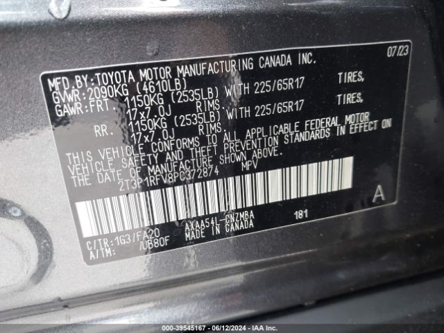 2T3P1RFV8PC372874 Toyota Rav4 Xle