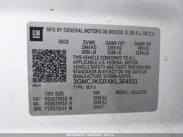Chevrolet TRAX LS 2019 3GNCJKSBXKL364511 Image 9