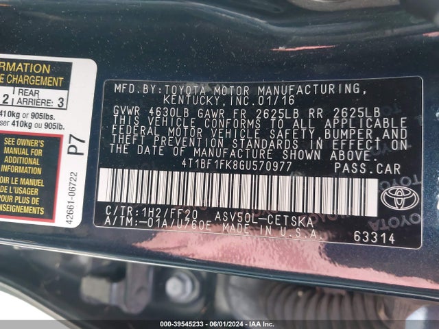 Toyota CAMRY SE 2016 4T1BF1FK8GU570977 Image 9