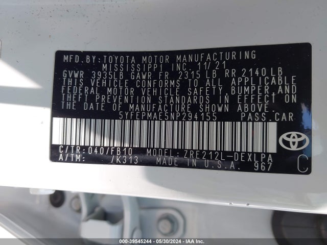 Toyota COROLLA LE 2022 5YFEPMAE5NP294155 Image 9
