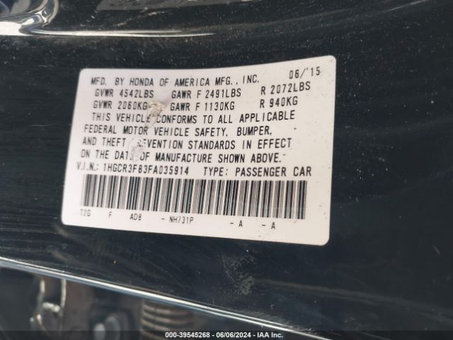 1HGCR3F83FA035914 Honda Accord Ex-l V-6