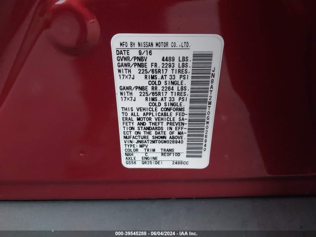 Nissan ROGUE S 2016 JN8AT2MT0GW028940 Image 9