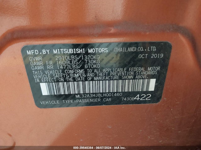 Mitsubishi Mirage Es/se 2020 ML32A3HJ8LH001460 Image 9