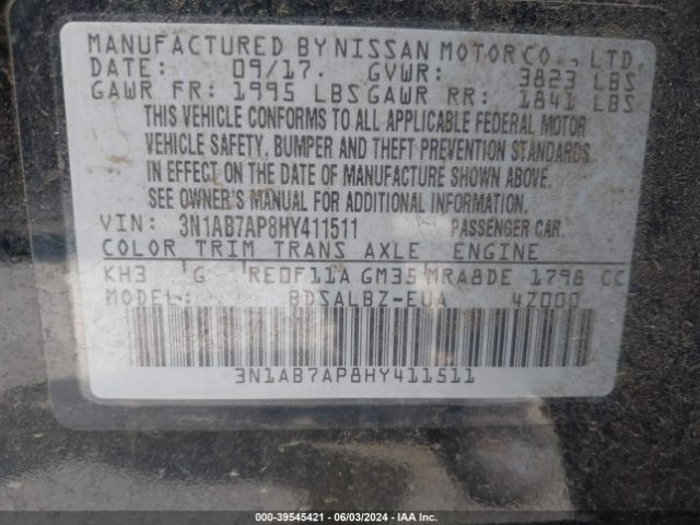 3N1AB7AP8HY411511 Nissan SENTRA S