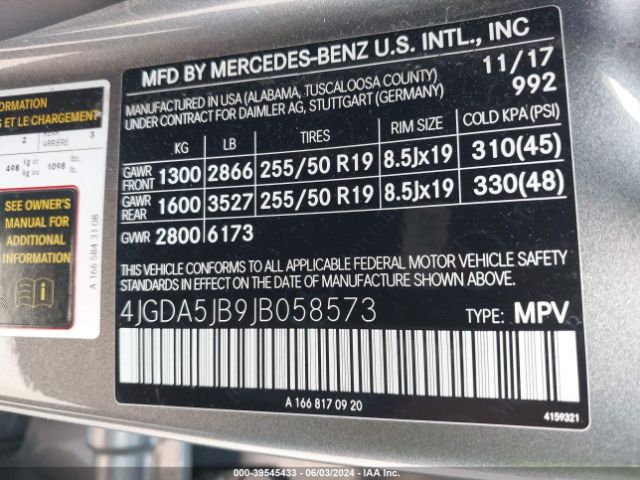 4JGDA5JB9JB058573 Mercedes-Benz GLE 350