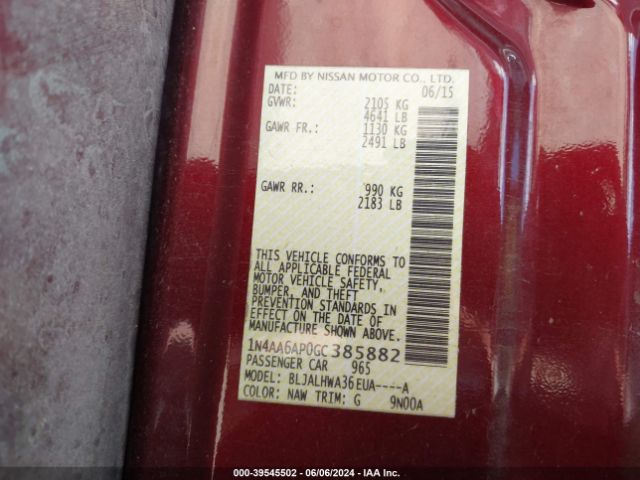 1N4AA6AP0GC385882 Nissan Maxima 3.5 Platinum