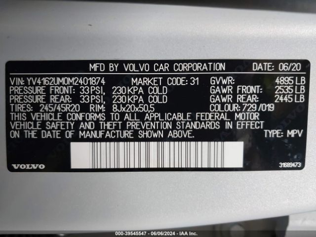 YV4162UM0M2401874 Volvo Xc40 T5 R-design