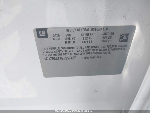 Chevrolet MALIBU 1LT 2016 1G1ZE5ST1GF257407 Image 9