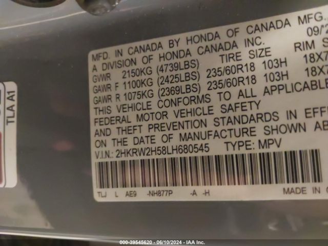 2HKRW2H58LH680545 Honda Cr-v Awd Ex