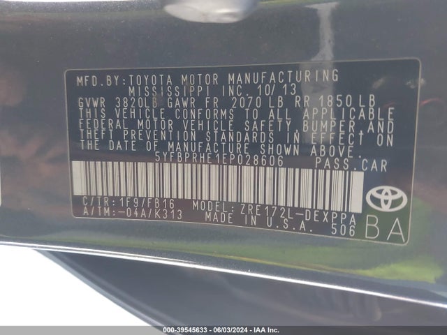 Toyota Corolla Le Eco Plus 2014 5YFBPRHE1EP028606 Image 9