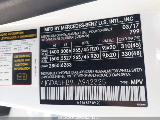 4JGDA5HB9HA942325 Mercedes-Benz Gle 350 4matic