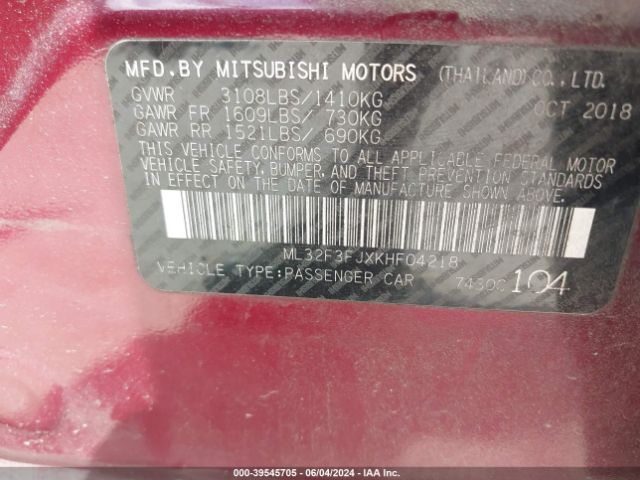 ML32F3FJXKHF04218 Mitsubishi Mirage G4 Es