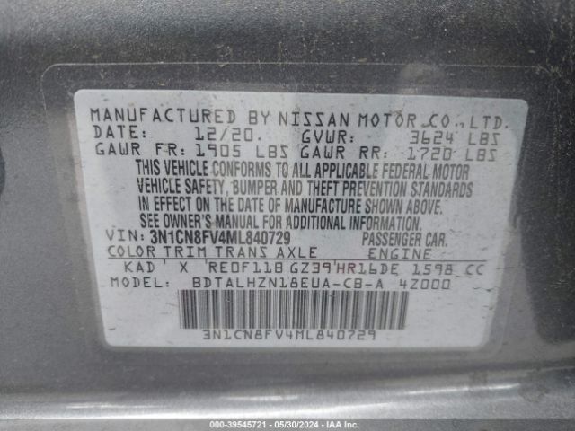 3N1CN8FV4ML840729 Nissan Versa Sr Xtronic Cvt