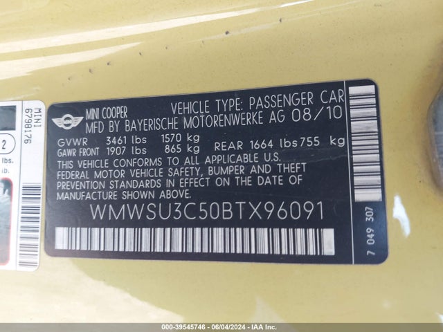 2011 MINI COOPER WMWSU3C50BTX96091 Photo 8