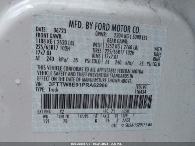 3FTTW8E91PRA62986 Ford Maverick Xlt