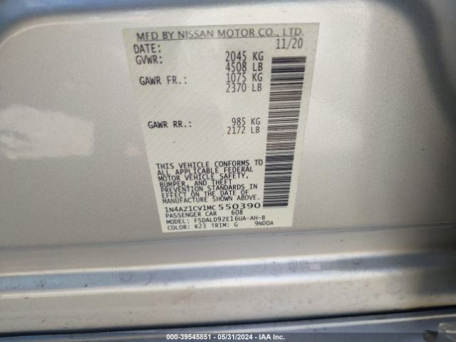1N4AZ1CV1MC550390 Nissan Leaf Sv 40 Kwh
