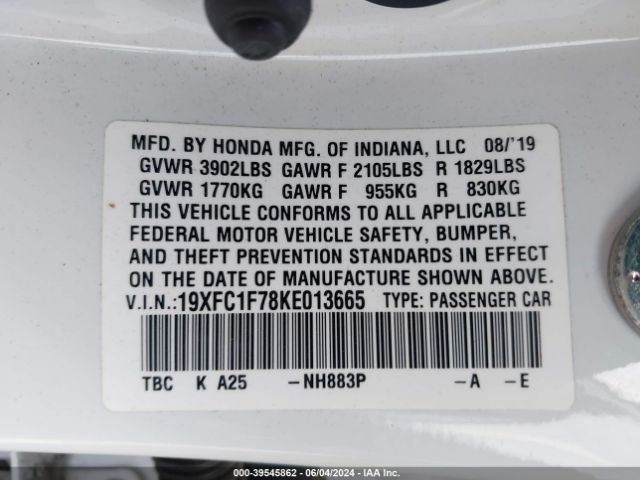 19XFC1F78KE013665 Honda Civic Ex-l