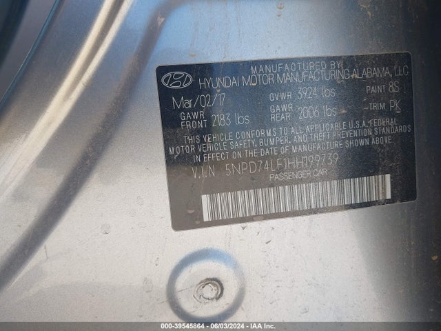 Hyundai ELANTRA SE 2017 5NPD74LF1HH199739 Image 9