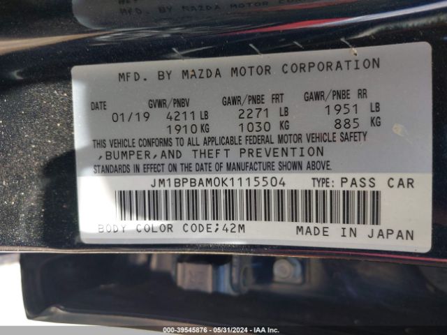 JM1BPBAM0K1115504 Mazda Mazda3 Select Package