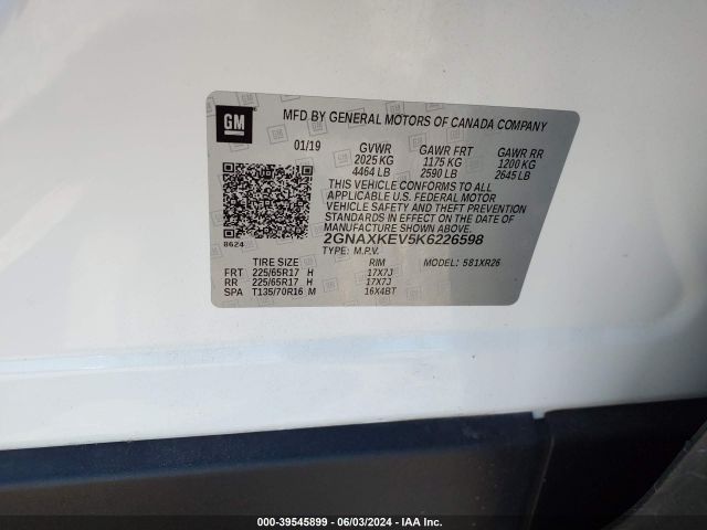 2019 CHEVROLET EQUINOX 2GNAXKEV5K6226598 Photo 8