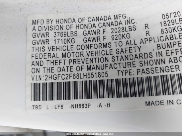2HGFC2F68LH551805 Honda Civic Lx