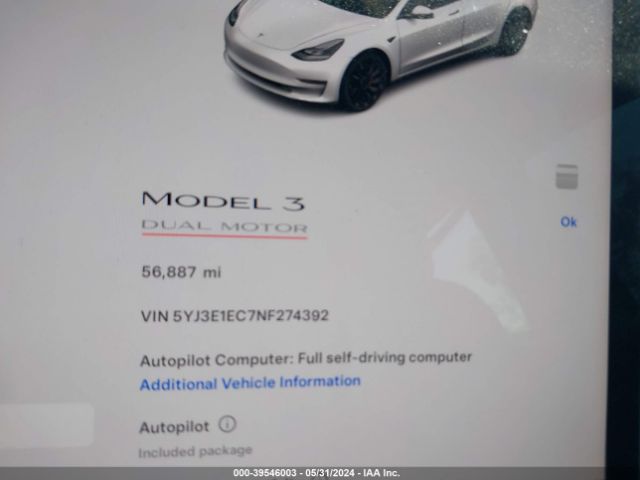 5YJ3E1EC7NF274392 Tesla Model 3 Performance Dual Motor All-wheel Drive