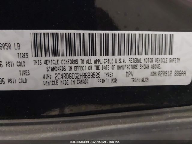 2C4RDGEG2HR699529 Dodge Grand Caravan Gt