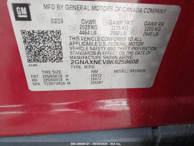 Chevrolet Equinox Premier 2019 2GNAXNEV8K6258608 Image 9