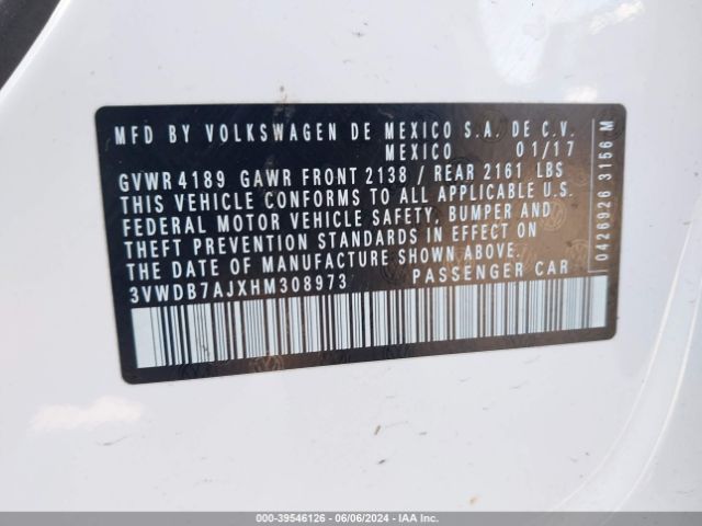 3VWDB7AJXHM308973 Volkswagen Jetta 1.4t Se