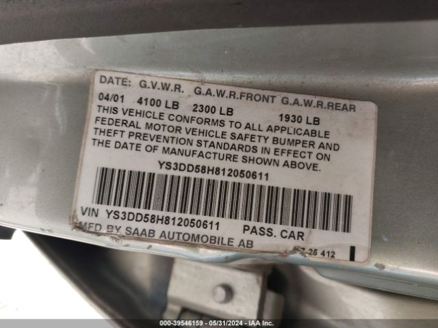2001 SAAB 9-3 YS3DD58H812050611 Photo 8