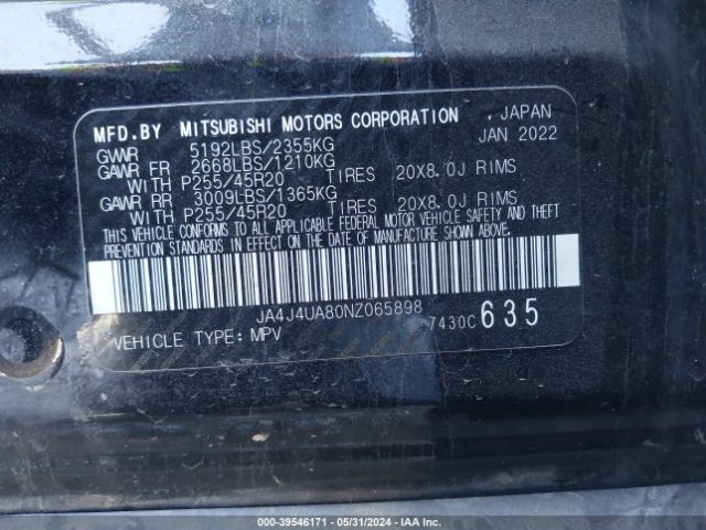 JA4J4UA80NZ065898 Mitsubishi Outlander Black Edition S-awc/se 2.5 S-awc/se Launch Edition S-awc