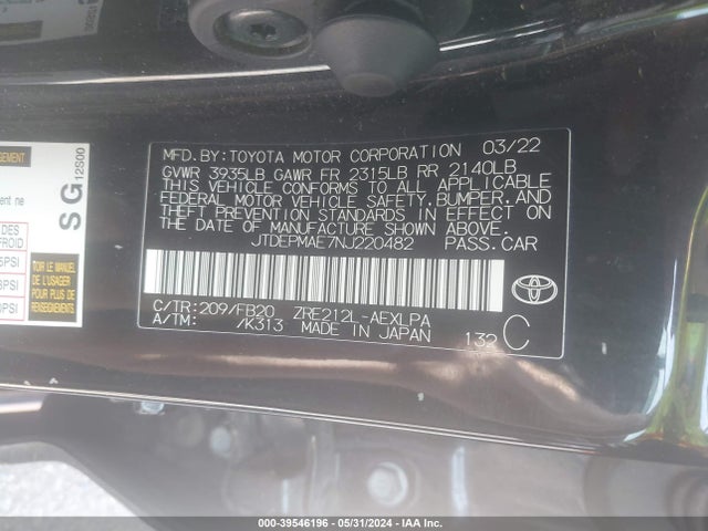 Toyota COROLLA LE 2022 JTDEPMAE7NJ220482 Image 9