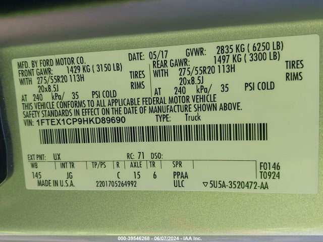 Ford F-150 Xl 2017 1FTEX1CP9HKD89690 Image 9