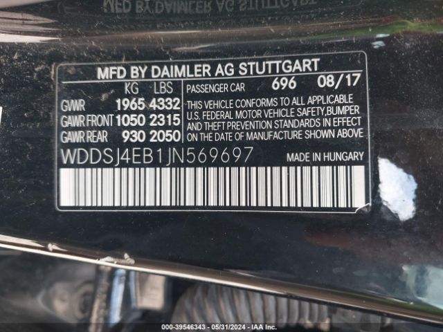 WDDSJ4EB1JN569697 Mercedes-Benz CLA 250