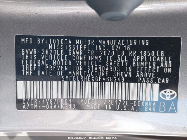 Toyota Corolla Le Plus 2016 5YFBURHEXGP468349 Image 9