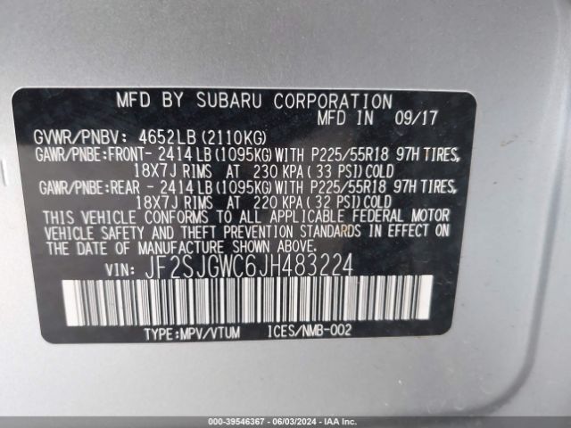 JF2SJGWC6JH483224 Subaru Forester 2.0xt Touring
