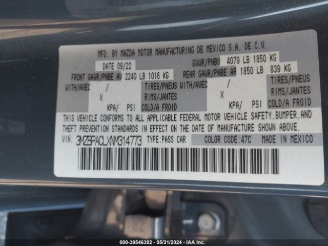3MZBPACLXNM314773 Mazda Mazda3 Carbon Edition