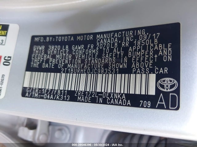 Toyota COROLLA LE 2018 2T1BURHE0JC983531 Image 9